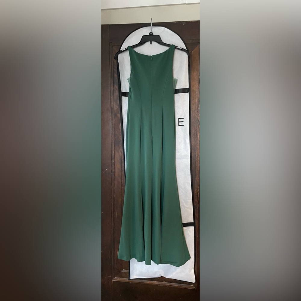 Azazie Dark Green Mermaid Scoop Side Slit Stretch Crepe Dress - Picture 3 of 3